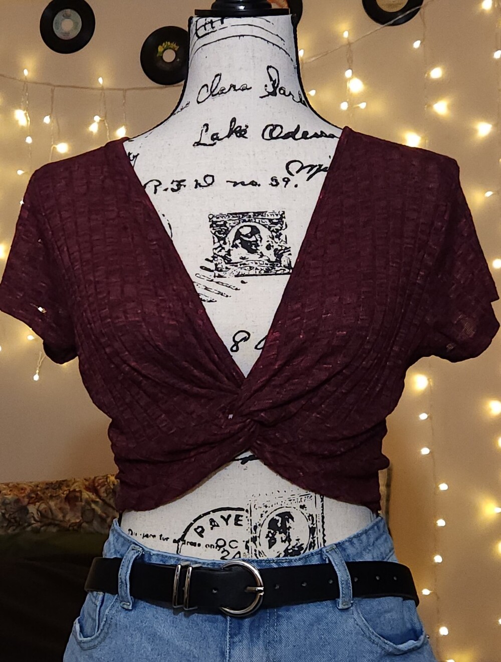 Charlotte Russe Burgundy Tie-knot Ribbed Crop Top